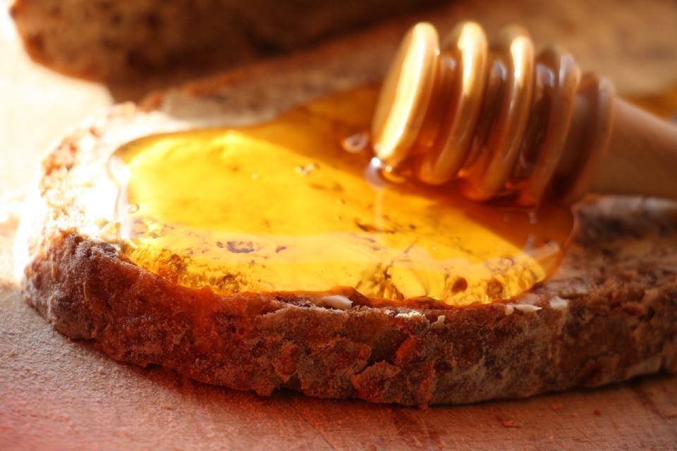 Honey on a slice of bread.