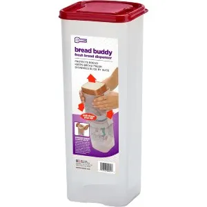 Buddeez Bread Buddy Bread Box – Fresh Bread Storage Container, Plastic Sandwich Bread Dispenser, Red Lid, Pack of 1
