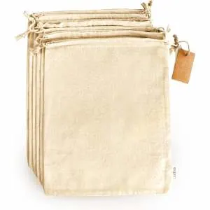 LEAFICO Cotton Storage Bags with Drawstrings X-Large 14x17 Multipurpose 6 Pcs