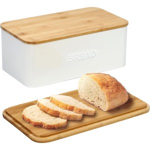 OUTSHINE White Bread Box for Kitchen Countertop, Bread Box with Cutting Board Lid, White Bread Box, Small Bread Box, Bread Bin, Bread Holder for Kitchen Counter, container to keep bread fresh