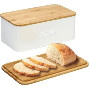 OUTSHINE White Bread Box for Kitchen Countertop, Bread Box with Cutting Board Lid, White Bread Box, Small Bread Box, Bread Bin, Bread Holder for Kitchen Counter, container to keep bread fresh