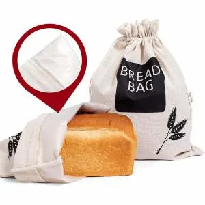 Balcove - 2 X Bread Bags for Homemade Bread - Plastic Lined, Reusable Linen Cloth Saver Bag For Sourdough & Homemade Bread Storage - 17" x 13" XL