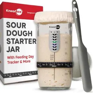 Sourdough Starter Jar With Date Marked Feeding Band, Thermometer, Sourdough Jar Scraper, Sourdough Container Sewn Cloth Cover & Metal Lid, Sourdough Starter Kit