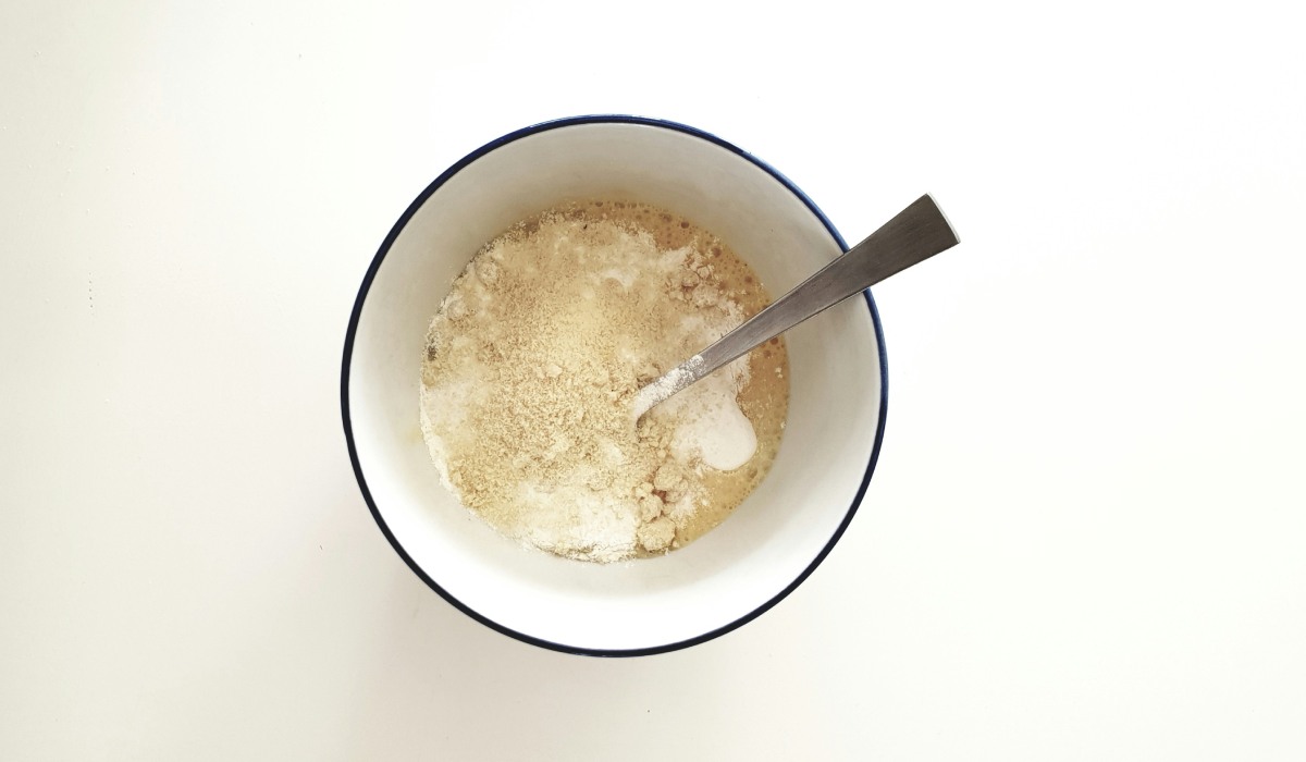photo of bowl, brown, ingredients, and mixing