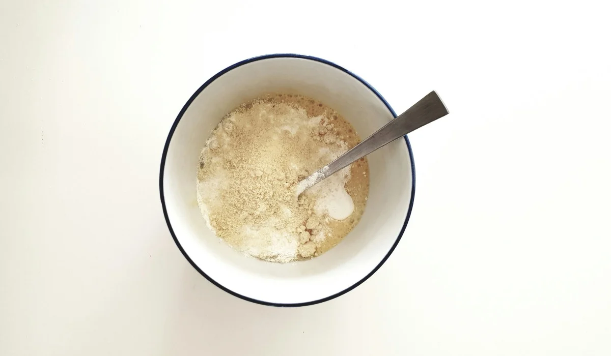 photo of bowl, brown, ingredients, and mixing