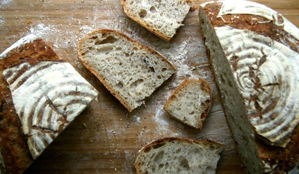 A pieces of sourdough bread on a table