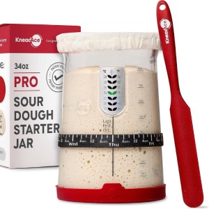 KneadAce Pro Sourdough Bread Starter Kit- 34 oz Large Capacity Sourdough Starter Jar with 5 unique features for the perfect sour dough bread & sourdough starter kit- sourdough bread baking supplies