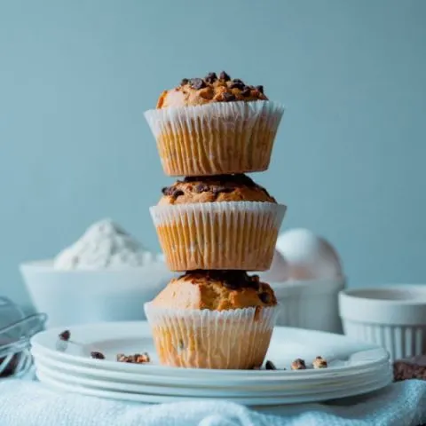 Stack of Homemade Chocolate Chip Muffins