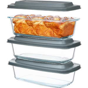 M MCIRCO 6-Piece Glass Loaf Pan with Lids Set, Meatloaf Pan With Airtight Lids, Loaf Pan For Bread