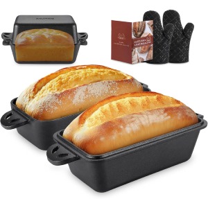 AILITOR Store Cast Iron Loaf Pan Bread Baking Pans for Homemade Bread, 2 Piece Set – Dutch Oven Effect for Crisp Crusts